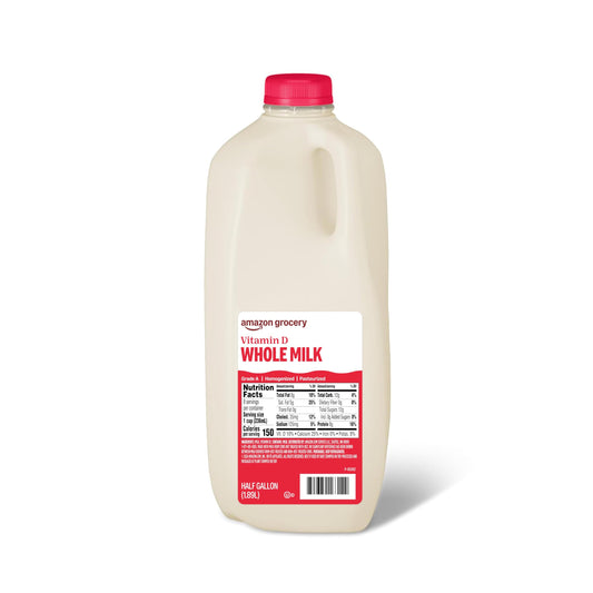 Amazon Grocery, Whole Milk, Half Gallon, 64 Fl Oz