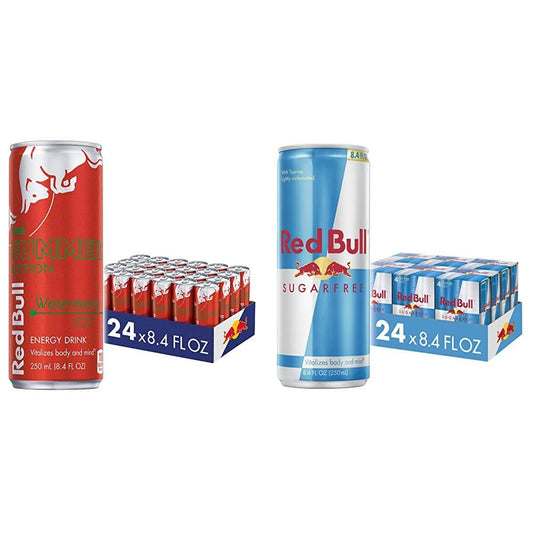 Red Bull Red Edition Watermelon and Sugar Free Energy Drink Bundle, 8.4 Fl Oz, 24 Cans