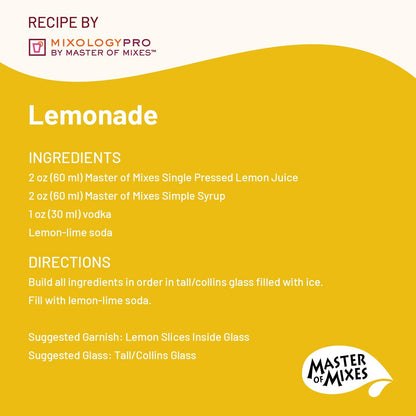 Master of Mixes Cocktail Essentials Single Pressed Lemon Juice, 375 ML Bottle (12.7 Fl Oz)