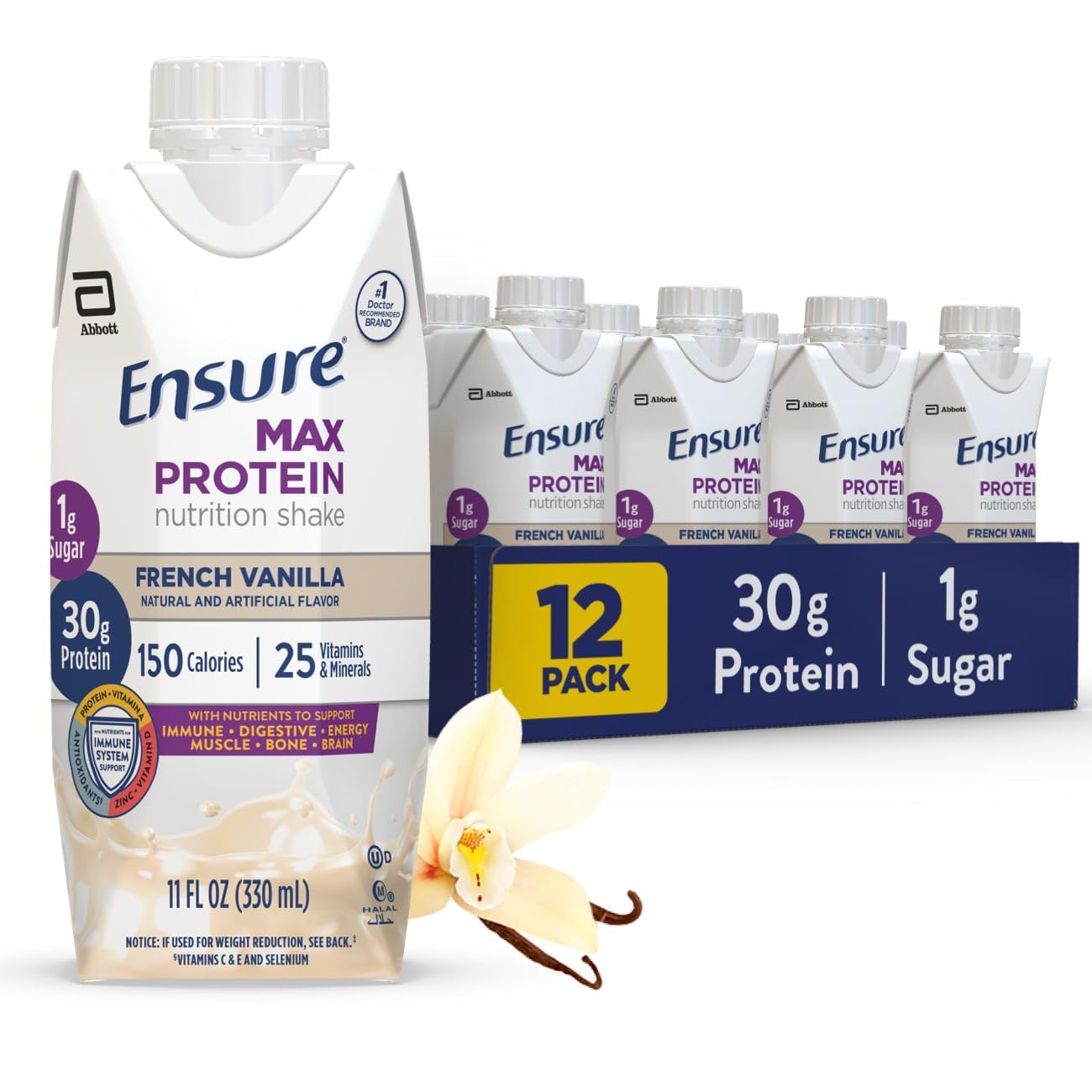 Boost Very High Calorie Vanilla Nutritional Drink 530 Calorie (Pack of 24) & Ensure Max Protein Nutrition Shake 30g Protein (Pack of 12) Bundle