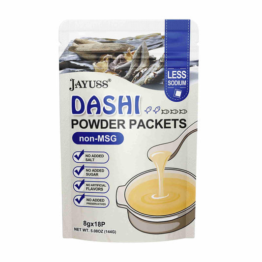 JAYUSS Japanese Dashi Packet, Traditional Dashi Soup Stock 8g×18pacs, No MSG, No Additives 5 Natural Ingredients Perfect Base for Soups, Stews, Stir-fries 5.08 Oz