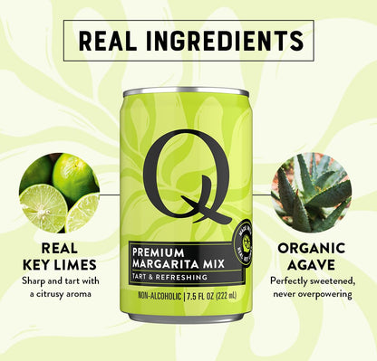 Q MARGARITA MIX with Real Key Limes & Organic Agave - Ideal for Cocktails & Mocktails - Real Ingredients & Perfectly Balanced | 80 Calories per Serving | 7.5 Fl Oz Cans (Pack of 24)