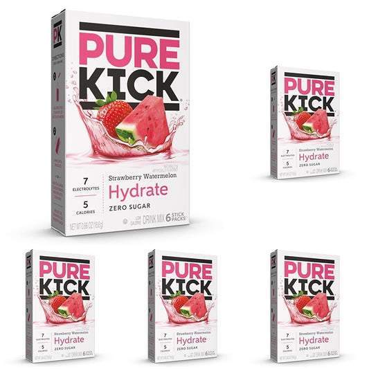 Pure Kick Hydration Singles To Go Drink Mix, Strawberry Watermelon, Includes 1 Box with 30 Packets in each Box.