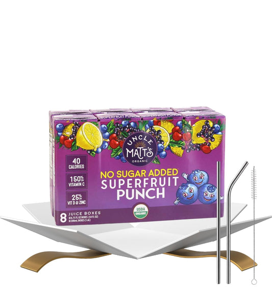 Juice Box Superfruit Punch 8Pk - 5.4FO Bundle with Reusable Straw — Ready-to-Drink Fruit Juice Gift Set (2 Items)