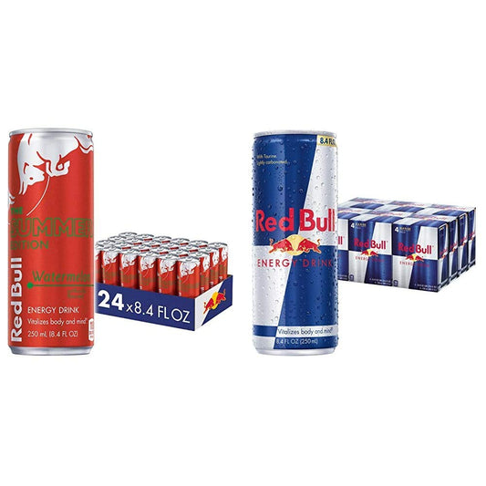 Red Bull Red Edition Watermelon and Original Energy Drink Bundle, 8.4 Fl Oz Cans