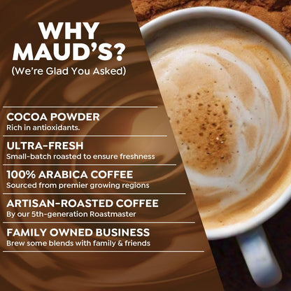 Maud's Chocolate Mocha Cappuccino Coffee Pods, 18ct - Mochaccino Mocha Flavor - Made with Gourmet Arabica Coffee, Pods Compatible with Keurig K Cups Maker