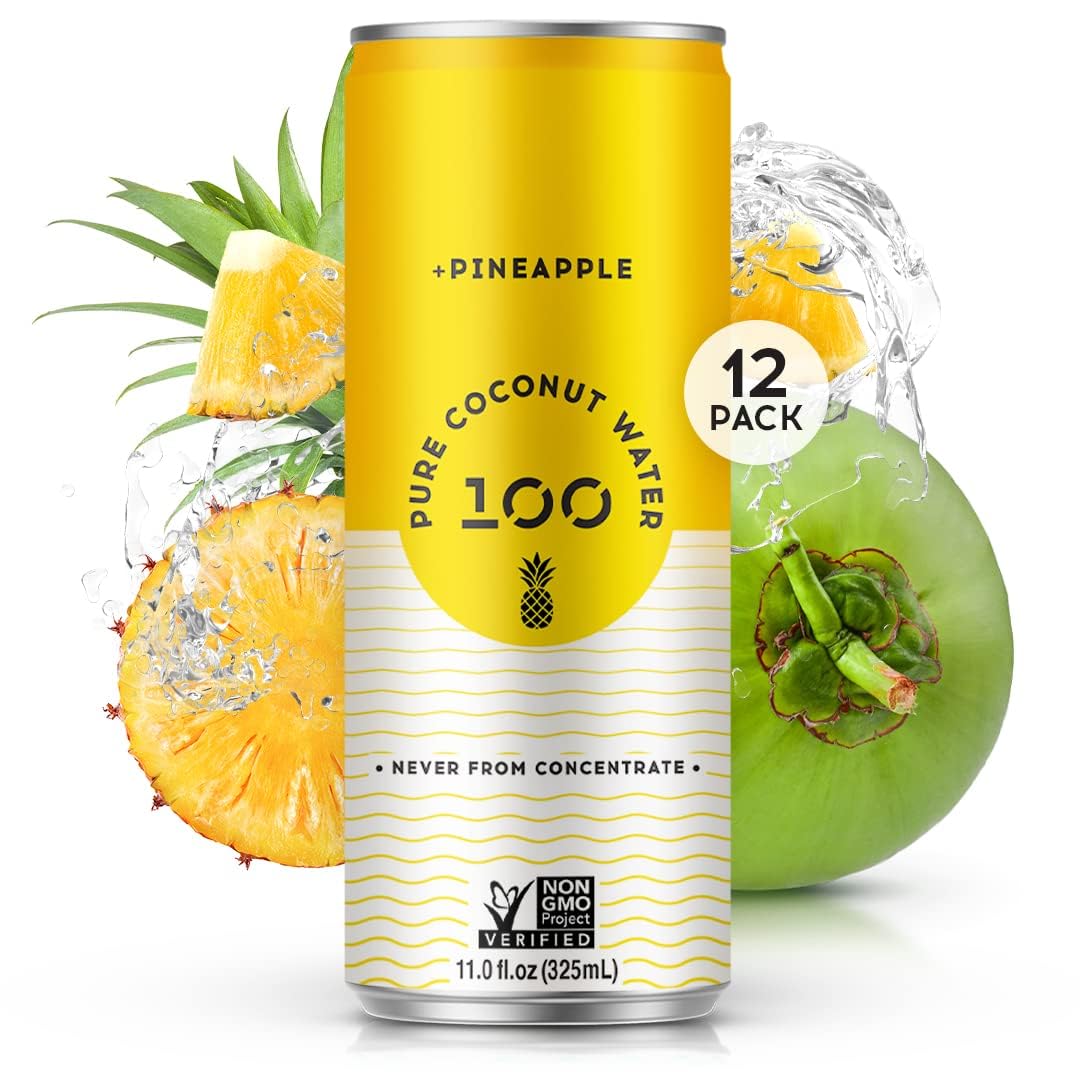 100 Coconuts Pineapple Flavored Pure Coconut Water, Non GMO, No Preservatives, 11 Fluid Ounces (Pack Of 12)