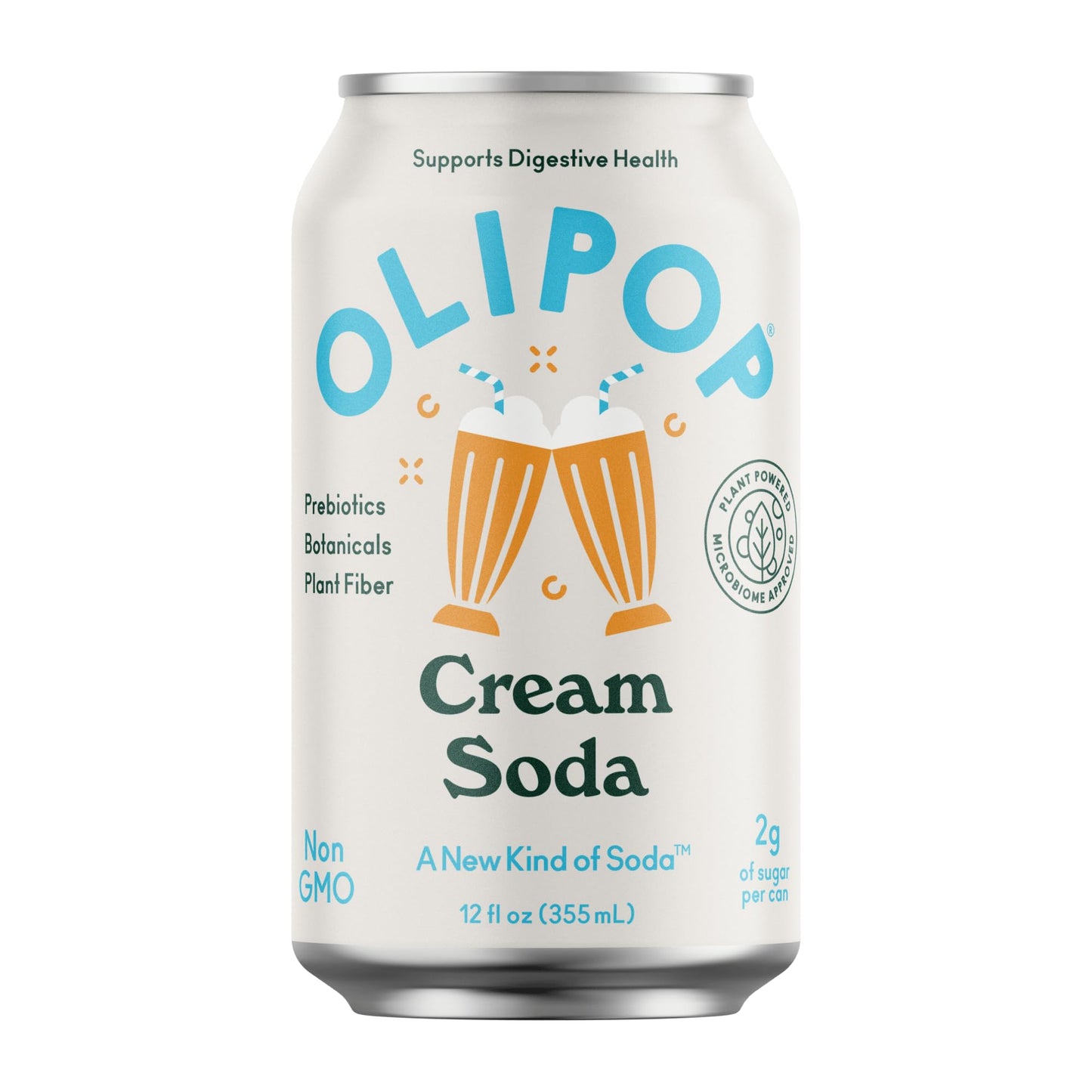 OLIPOP Prebiotic Soda Pop, Cream Soda, Prebiotics, Botanicals, Plant Fiber, 12 fl oz (4 Cans)