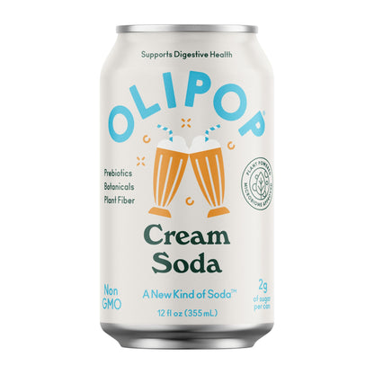 OLIPOP Prebiotic Soda Pop, Cream Soda, Prebiotics, Botanicals, Plant Fiber, 12 fl oz (4 Cans)