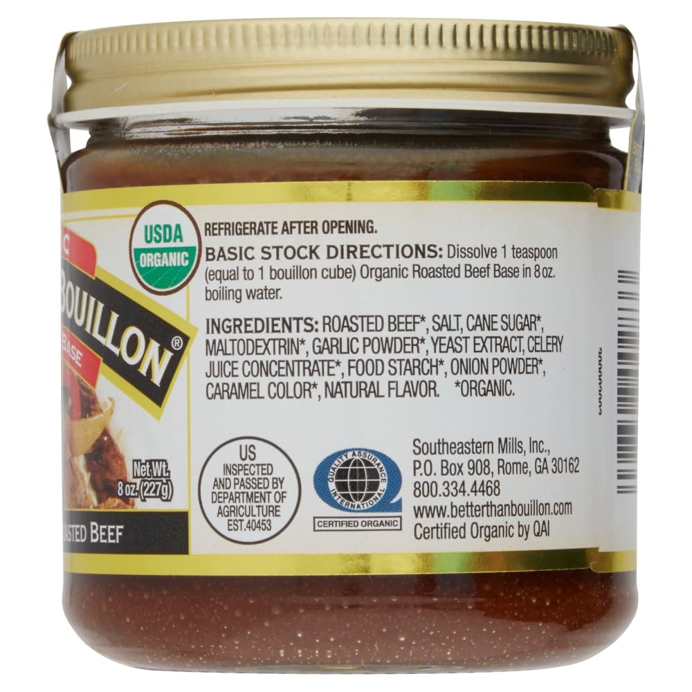 Better Than Bouillon Organic Roasted Beef Base, Made with Seasoned Roasted Beef, USDA Organic, Blendable Base for Added Flavor, 38 Servings Per Jar, 8 OZ (Single)