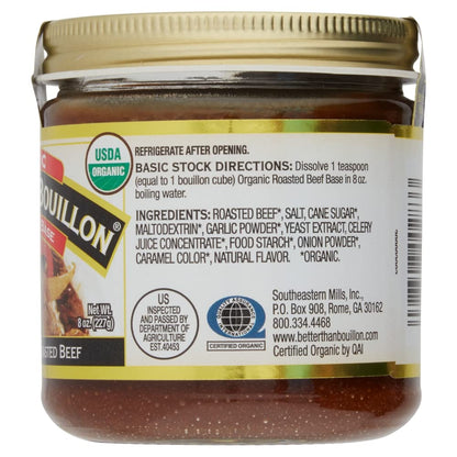 Better Than Bouillon Organic Roasted Beef Base, Made with Seasoned Roasted Beef, USDA Organic, Blendable Base for Added Flavor, 38 Servings Per Jar, 8 OZ (Single)