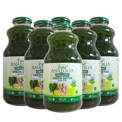 Organic Green Detox Juice by Pure Anatolia, Apple Spinach Lemon Ginger mix juice, USDA Organic Fruit and Vegetables Juice, Vegan, No added Sugar Pack of 6