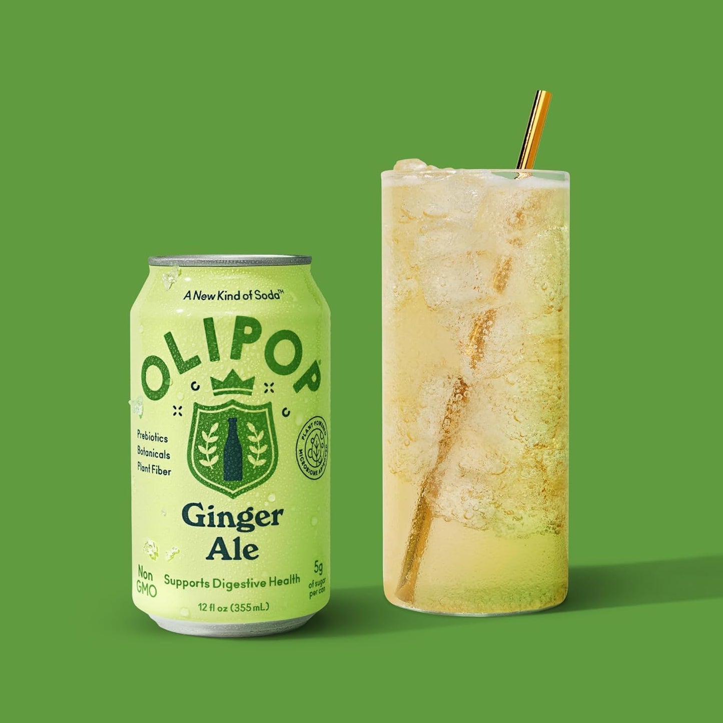 OLIPOP Prebiotic Soda Pop, Ginger Ale, Pantry Pack Packed with Prebiotics, Fiber, and Botanicals, Gluten Free, GMO Free, 12oz (12-Cans)