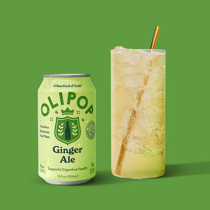 OLIPOP Prebiotic Soda Pop, Ginger Ale, Pantry Pack Packed with Prebiotics, Fiber, and Botanicals, Gluten Free, GMO Free, 12oz (12-Cans)