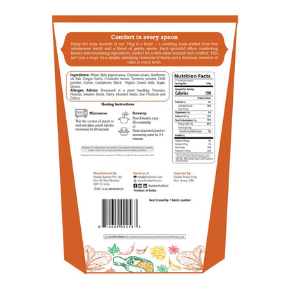 Food Earth Hug in a Bowl Soup, Pack of 6 (300 g Each), Vegan & Gluten-Free, Ready-to-Eat Five Lentil Soup with Coconut Cream & Indian Spices, 10.58 oz Each