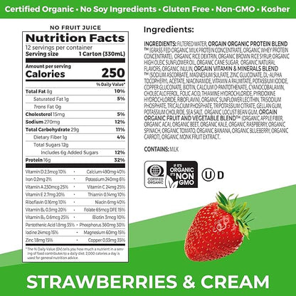 Orgain Organic Nutritional Shake, Vanilla Bean + Strawberries & Cream, 11 Fl Oz (Pack of 12)