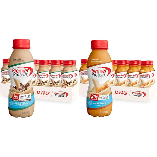 Premier Protein Shake, Café Latte & Caramel, 30g Protein, 1g Sugar, 24 Vitamins & Minerals, 12 Pack Bundle