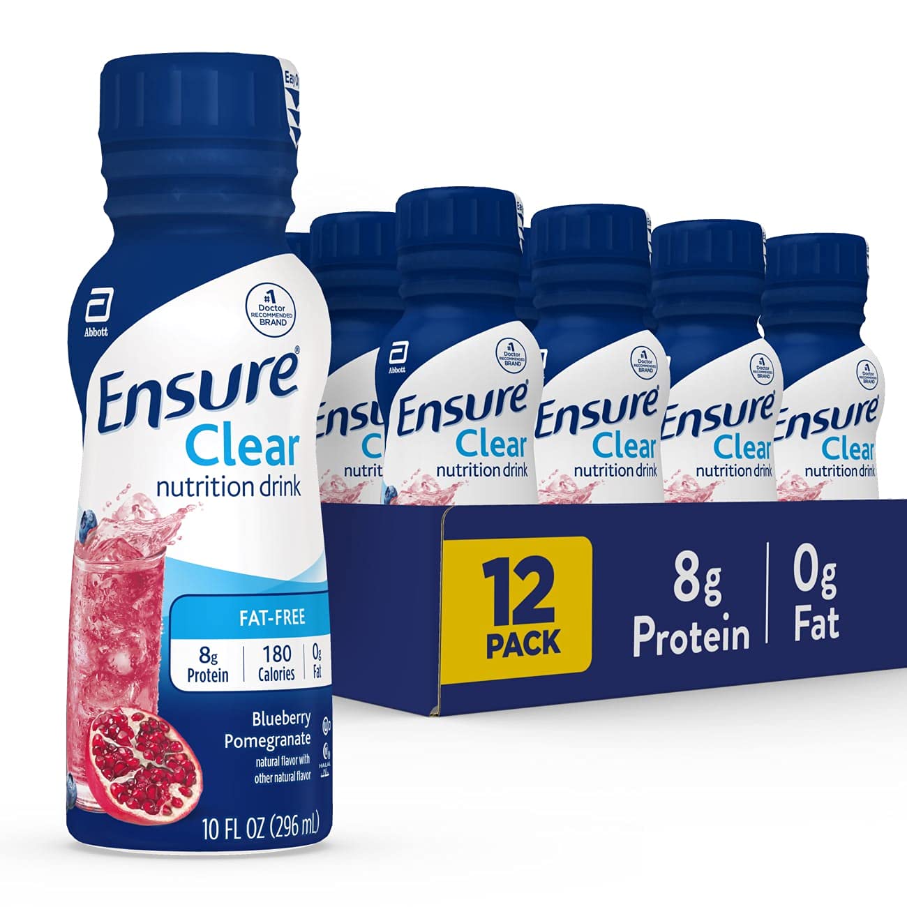 BOOST Breeze Clear Nutritional Drink, 9g Protein, 250 Nutrient-Rich Calories, Wild Berry, 8 fl oz & Ensure Liquid Clear Nutrition Drink, 0g fat, 8g of protein, Blueberry Pomegranate, 10 Fl Oz