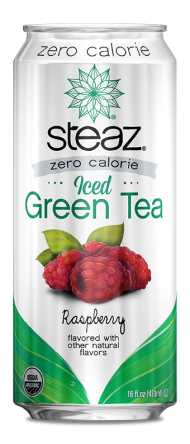 Steaz Iced Green Tea Beverage, Raspberry Zero Calorie, 16 Ounce (Pack of 12)