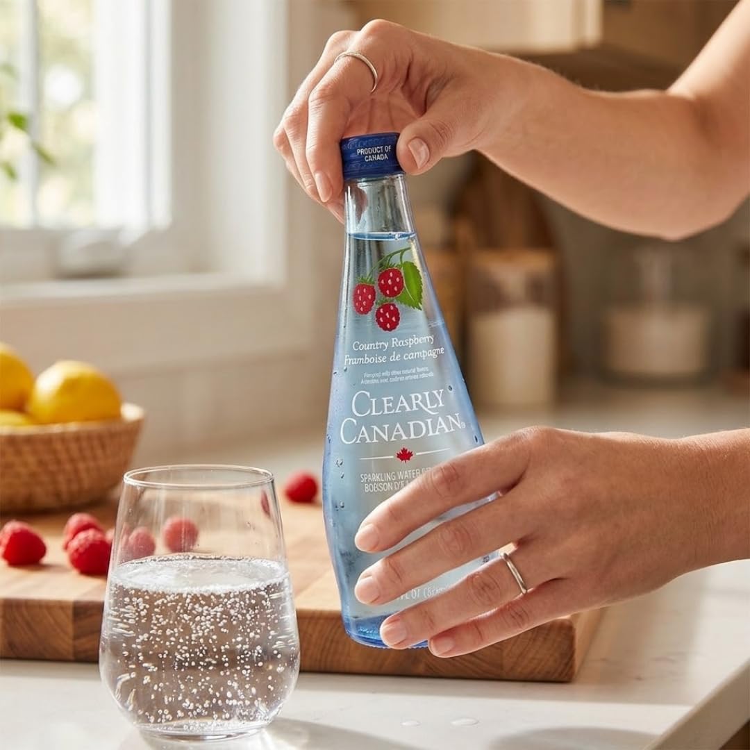 Sparkling Water Country Raspberry – (11 fl oz) Glass Bottle – Single Serve Raspberry Sparkling Water Beverage – Alternative to Seltzer and Soda – Pack of 12