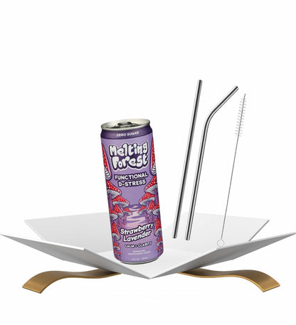 Water Sp Adp Strawberry Lav, 12 FO Bundle with Straw – Mushroom Drink Refreshing Strawberry Lavender Flavored Water for Hydration & Enjoyment — Gift Set (2 Items)