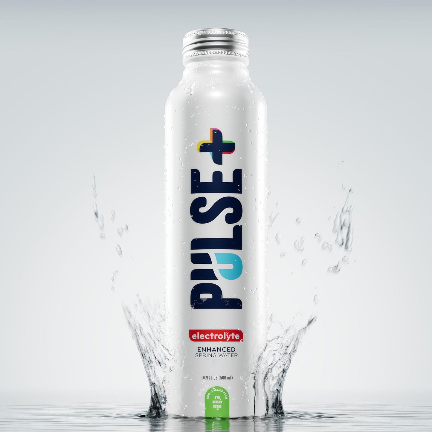 Pulse+ Electrolyte Water - Naturally Filtered Spring Water in 16.9-Ounce Aluminum Bottles, Recyclable and BPA-Free - Case of 12