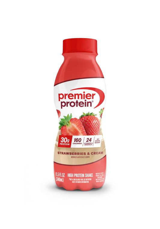 Premier Protein Shake, Strawberries & Cream, 30g Protein, No Added Sugar, 24 Vitamins & Minerals to Support Immune Health, 11.5 fl oz, 1 Pack (Packaging May Vary)