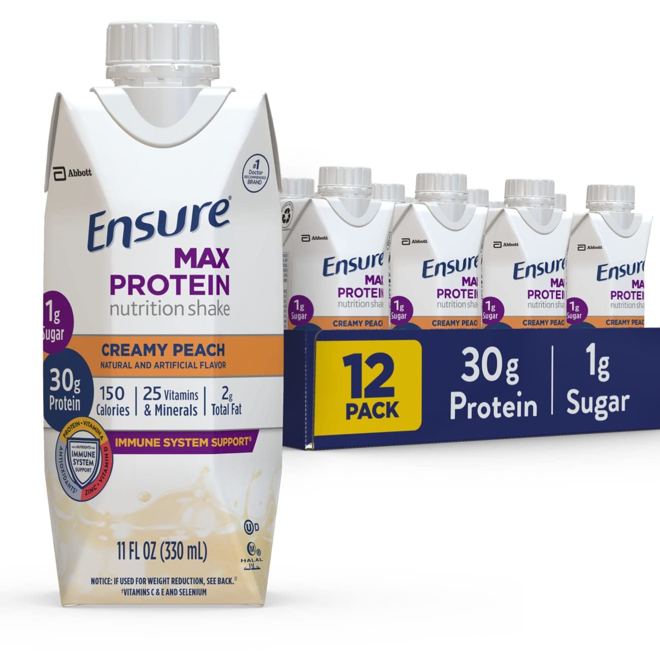 Ensure Max Protein Nutrition Shake with 30g of Protein, 1g of Sugar, High Protein Shake & Max Protein Nutrition Shake Liquid, with 30g of Protein, 1g of Sugar, Creamy Peach