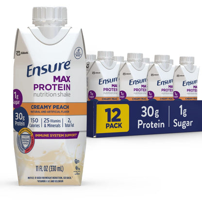 Ensure Max Protein Nutrition Shake with 30g of Protein, 1g of Sugar, High Protein Shake & Max Protein Nutrition Shake Liquid, with 30g of Protein, 1g of Sugar, Creamy Peach
