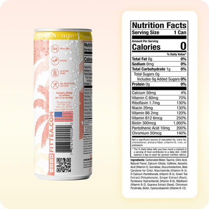 FitTea Healthy Energy Drink 12 Fl Oz - Peach Mango Pre Workout Sparkling Refresher (12 Pack) Natural Green Tea Energy Drinks Sugar Free