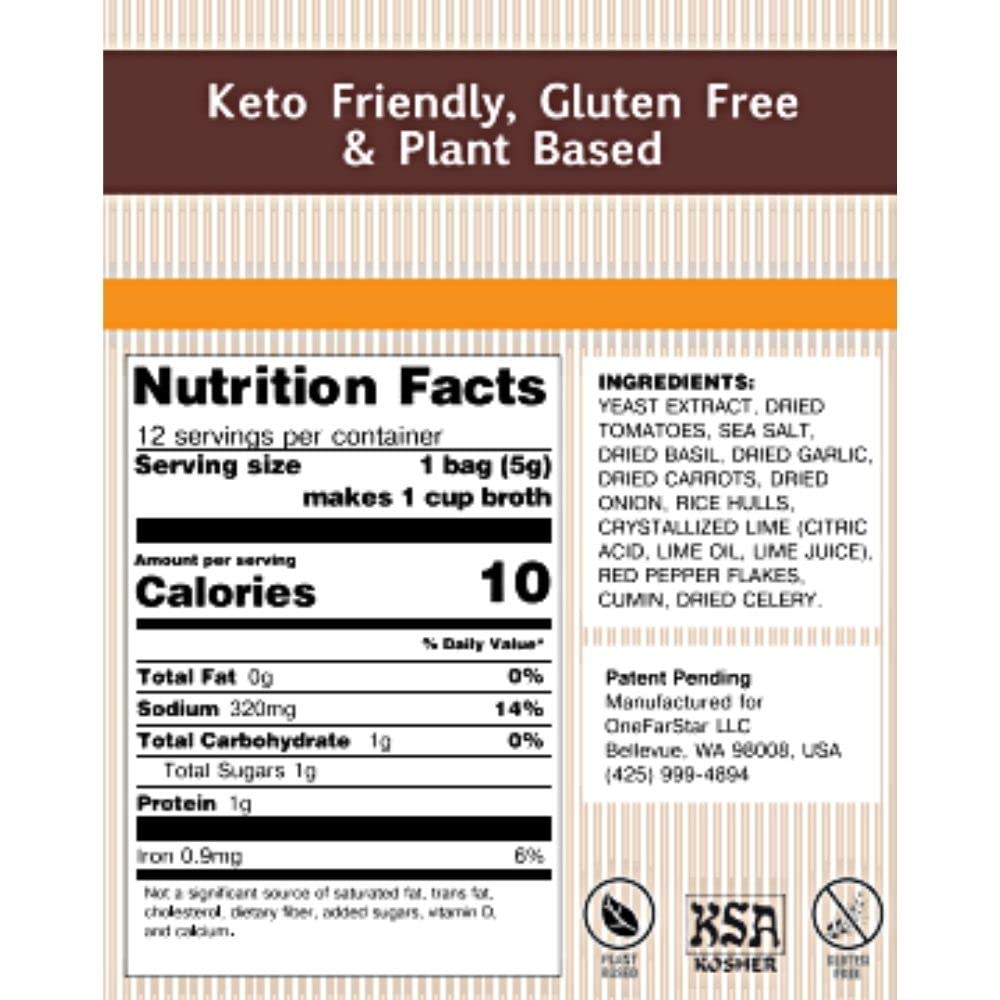 MILLIE'S SPICY TORTILLA SIPPING BROTH| Vegetable Broth with Savory Seasonings for Snack Urges | Vegan, Keto, Gluten Free, Intermittent Fasting, and natural | (6 Pack - 72 Broth Bags Total)