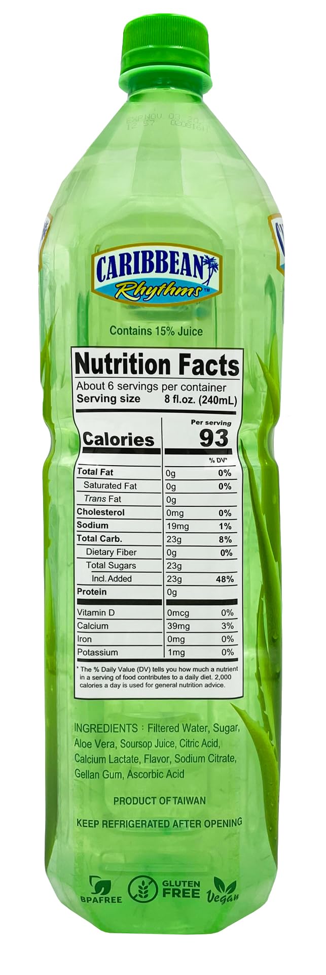 Caribbean Rhythms Aloe Vera Drink with Aloe Pulp, Soursop, 1.5L