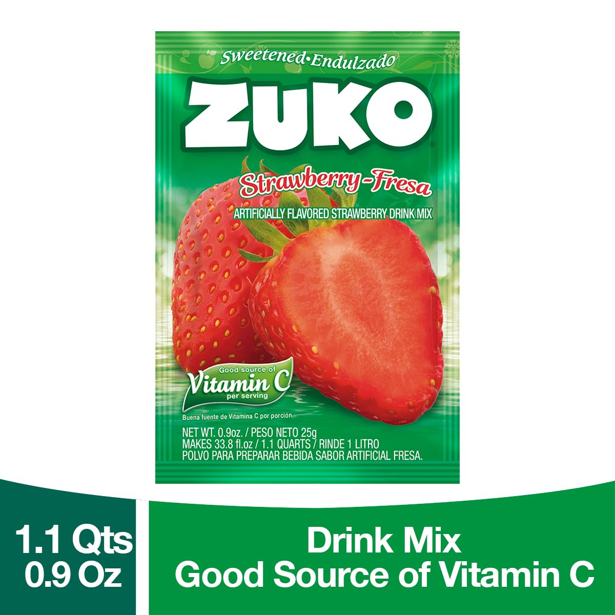 Zuko Strawberry, On the Go Powder Drink Mix, 2 Packs of 24 single Servings (0.9 oz each) - 48 Total