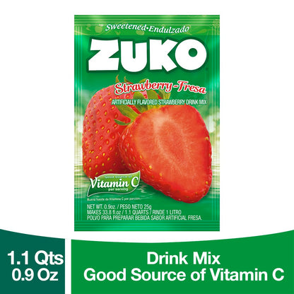 Zuko Strawberry, On the Go Powder Drink Mix, 2 Packs of 24 single Servings (0.9 oz each) - 48 Total