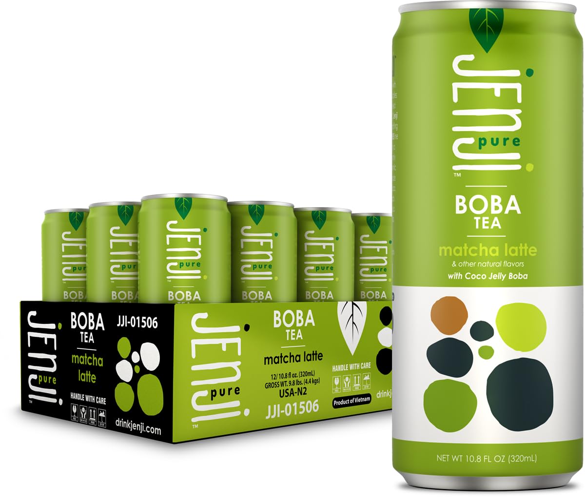 Jenji Pure Boba Tea, Matcha Latte Flavor | 10.8 fl oz, Pack of 12 | Plant-Based Beverage
