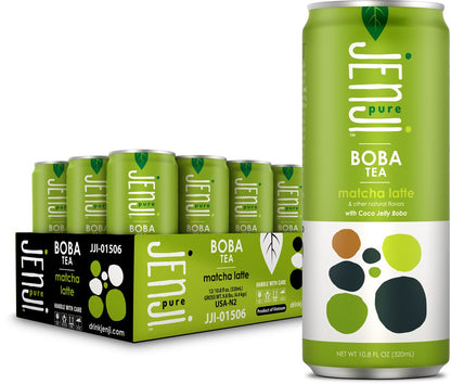 Jenji Pure Boba Tea, Matcha Latte Flavor | 10.8 fl oz, Pack of 12 | Plant-Based Beverage