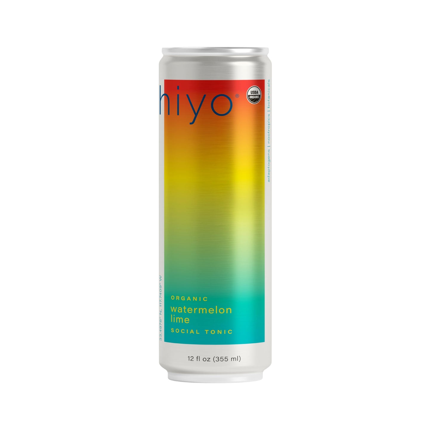 Hiyo Organic Social Tonic - Watermelon Lime, 12 FZ - N.A. Functional Seltzer, Sparkling Water Crafted with Organic Adaptogens, Nootropics & Botanicals