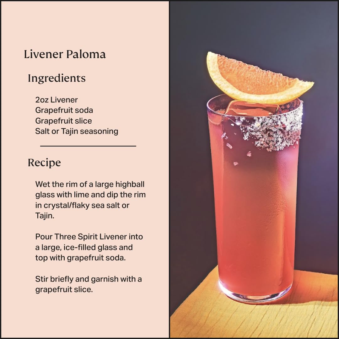 Three Spirit Non-Alcoholic Alternative Spirit- The Livener, 50cl | Energizing with Natural Caffeine, ADAPTOGENS & Watermelon & Ginger | Multi-Award Winning Active botanical, Gluten Free & Vegan Drinks