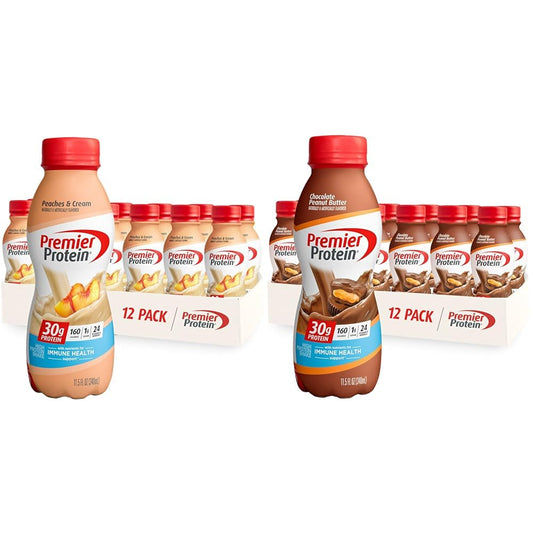 Premier Protein Shake 30g Protein 1g Sugar 24 Vitamins Minerals Nutrients Immune Health Peaches Cream Chocolate Peanut Butter 12 Pack 138 Fl Oz