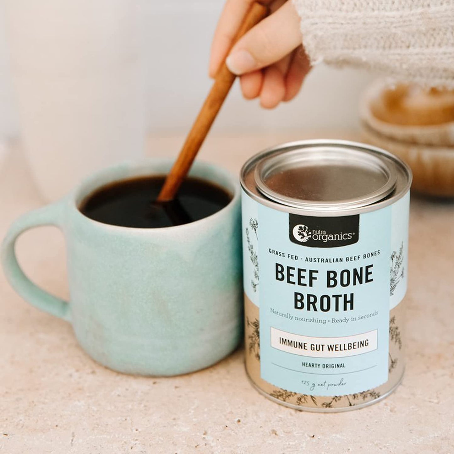 Nutra Organics Beef Broth Low Sodium Powder - Hearty Original Flavor Beef Bouillon and Sipping Broth For Cooking, Immune, Joint and Gut Health (3.5oz)