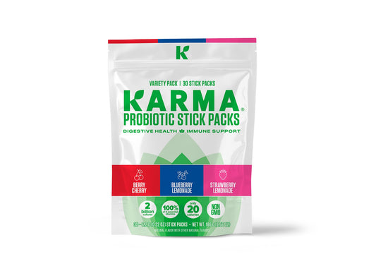 Karma Probiotic Hydration Packet - Variety Pack (Berry Cherry, Blueberry Lemonade, Strawberry Lemonade) Powder Drink Mix Sticks - On-The-Go Immune & Gut Health Support - 30 Count