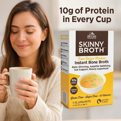 Country Farms Skinny Broth, Instant Chicken Bone Broth, 10G Protein, Collagen Type II, Promotes Better Digestion, Supports Bone Health, 7 Day Plan, 7-15g Packets