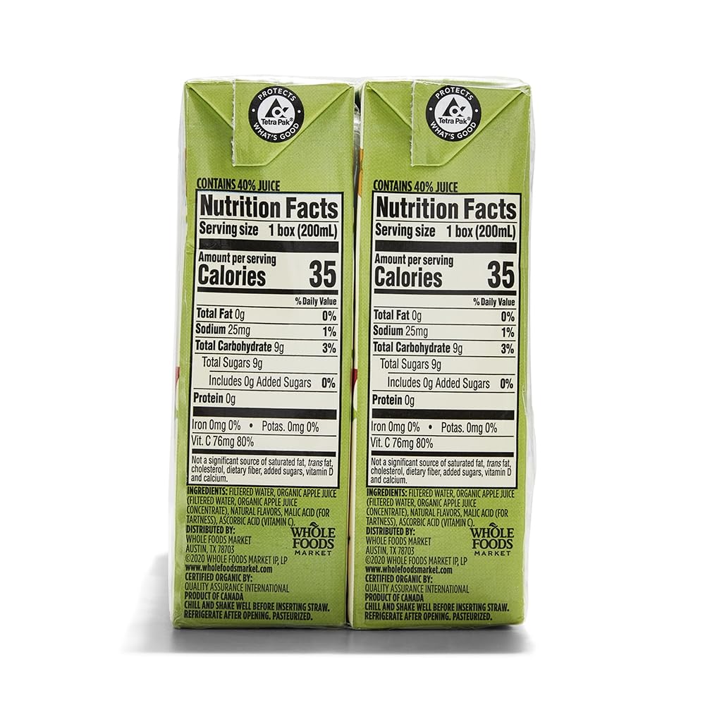 365 by Whole Foods Market, Box Juice Reduced Sugar Apple Organic, 6.75 Fl Oz, (Pack of 16)