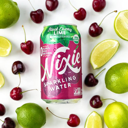 Nixie Sparkling Water, Black Cherry Lime | 12 fl oz cans, 24 pack | Organic, Vegan, Non-GMO, Gluten Free, 0 Calories, 0 Sugar, 0 Sodium