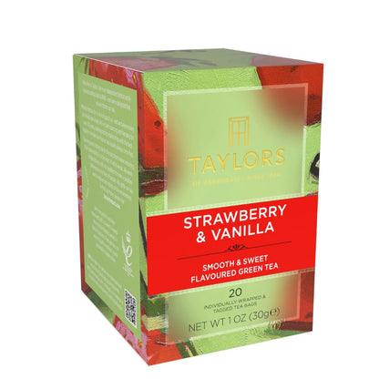 Taylors of Harrogate Strawberry & Vanilla, Green Tea, Individually Wrapped Bags, 20 Count (Pack of 1), Smooth, Juicy and Sweet, Caffeinated, Enjoy Hot or Iced, 20 Teabags