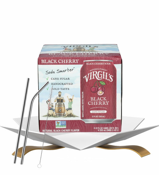 Virgil's Root Beer Soda Black Cherry (48 FO) Bundle with Straw for Enjoying Bold Fruity Flavor & Convenient Sipping — Gift Set (2 Items)