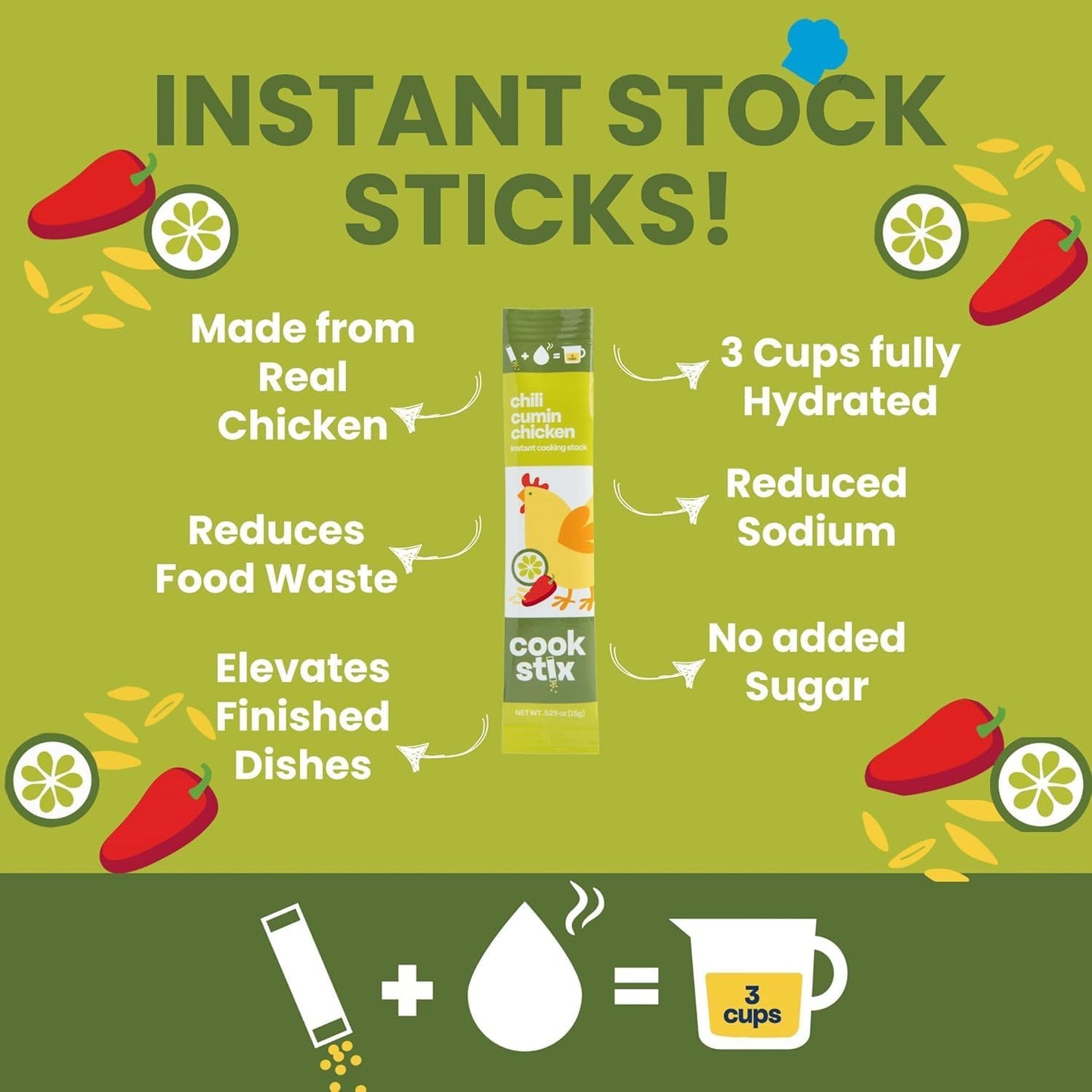 Cookstix Essentials Pack – Classic & Chili Cumin Lime Chicken Stock Sticks – Clean-Label Instant Broth (2 x 4 Packs)