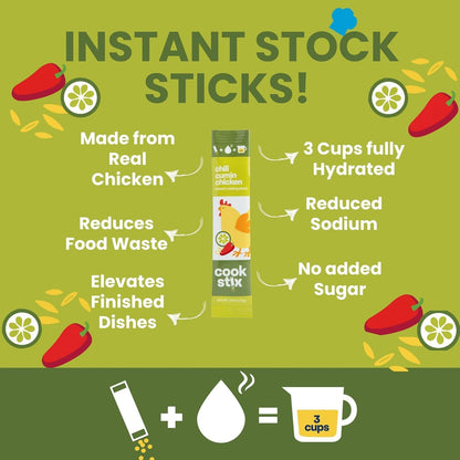 Cookstix Essentials Pack – Classic & Chili Cumin Lime Chicken Stock Sticks – Clean-Label Instant Broth (2 x 4 Packs)