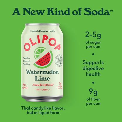 OLIPOP Watermelon Lime Prebiotic Soda, 12 FZ