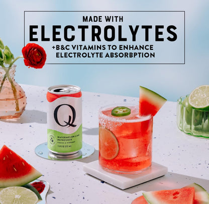 Q MIXERS Refreshers Sparkling Hydration Beverage Variety Pack (8PK) – 2 of Each Flavor: Pineapple Passion, Watermelon Lime, Raspberry Lemon & Peach Nectarine – Electrolytes + Vitamins, Mocktail & Cocktail Mixer - 7.5oz per Can